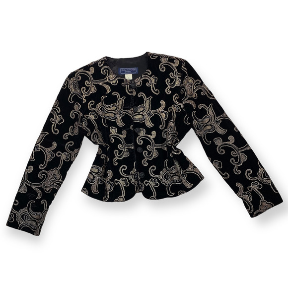 80's black velvet and gold blazer by NORTON McNAUGHTON Petites - Picture 5 of 12